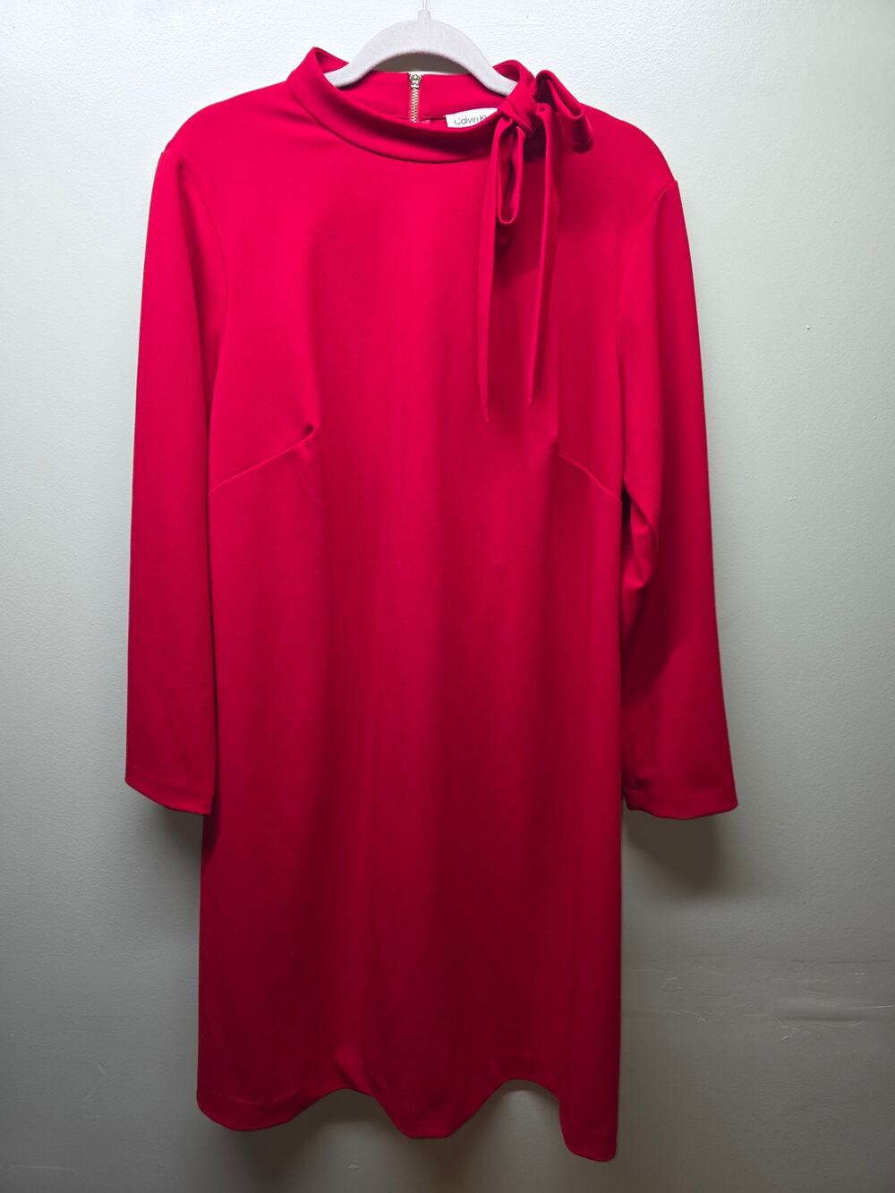 Calvin Klein Red Bow Tie Neck Dress Size 14
